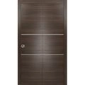 Sliding Closet Bi-fold Doors | Planum 0110 Chocolate Ash and Aluminum Strips | Sturdy Tracks Moldings Trims Hardware Set | Wood Solid Bedroom Wardrobe Doors Chocolate Ash