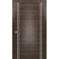 Sliding Closet Bi-fold Doors | Planum 0310 Ginger Ash and Aluminum Strips | Sturdy Tracks Moldings Trims Hardware Set | Wood Solid Bedroom Wardrobe Doors Chocolate Ash