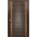 Sliding Closet Bi-fold Doors | Planum 1010 Matte Black and Aluminum Strips | Sturdy Tracks Moldings Trims Hardware Set | Wood Solid Bedroom Wardrobe Doors Chocolate Ash