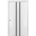 Sliding Closet Bi-fold Doors | Planum 0011 Oak and Aluminum Strips | Sturdy Tracks Moldings Trims Hardware Set | Wood Solid Bedroom Wardrobe Doors White