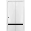 Sliding Closet Bi-fold Doors | Planum 0012 Concrete and Aluminum Strips | Sturdy Tracks Moldings Trims Hardware Set | Wood Solid Bedroom Wardrobe Doors White