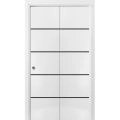 Sliding Closet Bi-fold Doors | Planum 0015 Matte Grey and Aluminum Strips | Sturdy Tracks Moldings Trims Hardware Set | Wood Solid Bedroom Wardrobe Doors White