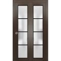 Sliding Closet Bi-fold Doors | Planum 2132 Matte Black with Frosted Glass and Aluminum Strips | Sturdy Tracks Moldings Trims Hardware Set | Wood Solid Bedroom Wardrobe Doors Chocolate Ash