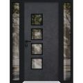Front Exterior Prehung Aluminum Door / Cynex 6106 Dark Stone / Entry Steel Metal Modern Painted W14+36+14"xH80" Left-hand Inswing Dark Stone