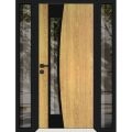 Front Exterior Prehung Aluminum Door / Cynex 6116 Black / Entry Steel Metal Modern Painted W16+36+16"xH80" Left-hand Inswing Natural Oak