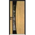 Front Exterior Prehung Aluminum Door / Cynex 6116 Black / Entry Steel Metal Modern Painted W36"xH80" Right-hand Inswing Natural Oak