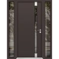 Front Exterior Prehung Aluminum Door / Cynex 6777 Brown / Entry Steel Metal Modern Painted W14+32+14"xH80" Right-hand Inswing Brown