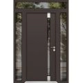 Front Exterior Prehung Aluminum Door / Cynex 6777 Brown / Entry Steel Metal Modern Painted W16+32+16"xH80+16" Right-hand Inswing Brown