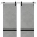 Sturdy Double Barn Door with Hardware | Planum 0012 White Silk and Aluminum Strips | 13FT Rail Hangers Heavy Set | Modern Solid Panel Interior Doors Concrete