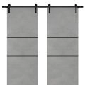 Sliding Double Barn Doors with Hardware | Planum 0014 Walnut and Aluminum Strips | 13FT Rail Hangers Sturdy Set | Modern Solid Panel Interior Hall Bedroom Bathroom Door-60" x 80" (2* 30x80) Concrete