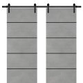 Sliding Double Barn Doors with Hardware | Planum 0015 Matte Grey and Aluminum Strips | 13FT Rail Hangers Sturdy Set | Modern Solid Panel Interior Hall Bedroom Bathroom Door Concrete