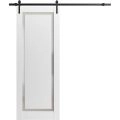 Sliding Barn Door with Hardware | Planum 0888 Painted White with Frosted Glass | 6.6FT Rail Hangers Sturdy Set | Modern Solid Panel Interior Doors-18" x 80" Painted White