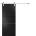 Sturdy Barn Door with Hardware | Planum 0110 Chocolate Ash and Aluminum Strips | 6.6FT Rail Hangers Heavy Set | Modern Solid Panel Interior Doors Black Matte