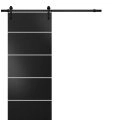 Sturdy Barn Door with Hardware | Planum 0210 Black Matte and Aluminum Strips | 6.6FT Rail Hangers Heavy Set | Modern Solid Panel Interior Doors -32" x 80" Black Matte