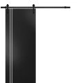 Sturdy Barn Door with Hardware | Planum 0310 Ginger Ash and Aluminum Strips | 6.6FT Rail Hangers Heavy Set | Modern Solid Panel Interior Doors-36" x 80" Black Matte
