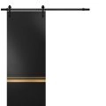 Sturdy Barn Door with Hardware | Planum 2010 Chocolate Ash and Aluminum Strips | 6.6FT Rail Hangers Heavy Set | Modern Solid Panel Interior Doors-32" x 96" Black Matte