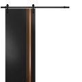 Sturdy Barn Door with Hardware | Planum 1010 Chocolate Ash and Aluminum Strips | 6.6FT Rail Hangers Heavy Set | Modern Solid Panel Interior Doors Black Matte