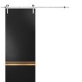 Sturdy Barn Door with Hardware | Planum 2010 Chocolate Ash and Aluminum Strips | 6.6FT Rail Hangers Heavy Set | Modern Solid Panel Interior Doors Black Matte