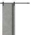 Sliding Barn Door with Hardware | Planum 0011 Oak and Aluminum Strips | 6.6FT Rail Hangers Sturdy Set | Modern Solid Panel Interior Doors Concrete
