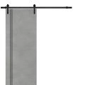 Sliding Barn Door with Hardware | Planum 0016 Matte Grey and Aluminum Strips | 6.6FT Rail Hangers Sturdy Set | Modern Solid Panel Interior Doors-18" x 84" Concrete