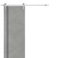 Sliding Barn Door with 6.6ft Hardware | Planum 0016 Oak and Aluminum Strips | Rail Hangers Sturdy Silver Set | Modern Solid Panel Interior Doors-32" x 80" Concrete