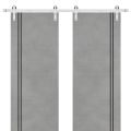 Sliding Double Barn Doors with Hardware | Planum 0016 Matte Grey and Aluminum Strips | 13FT Rail Hangers Sturdy Set | Modern Solid Panel Interior Hall Bedroom Bathroom Door-84" x 84" (2* 42x96) Concrete
