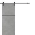 Sliding Barn Door with Hardware | Planum 0014 Walnut and Aluminum Strips | 6.6FT Rail Hangers Sturdy Set | Modern Solid Panel Interior Doors Concrete