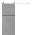 Sliding Barn Door with 6.6ft Hardware | Planum 0014 Matte Grey and Aluminum Strips | Rail Hangers Sturdy Silver Set | Modern Solid Panel Interior Doors Concrete