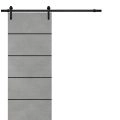 Sliding Barn Door with Hardware | Planum 0015 Walnut and Aluminum Strips | 6.6FT Rail Hangers Sturdy Set | Modern Solid Panel Interior Doors-28" x 96" Concrete
