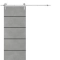 Sliding Barn Door with 6.6ft Hardware | Planum 0015 Oak and Aluminum Strips | Rail Hangers Sturdy Silver Set | Modern Solid Panel Interior Doors Concrete