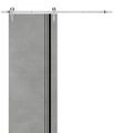 Sliding Barn Door with 6.6ft Hardware | Planum 0011 Walnut and Aluminum Strips | Rail Hangers Sturdy Silver Set | Modern Solid Panel Interior Doors-30" x 80" Concrete