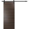Sliding Barn Door with Hardware | Planum 0010 Natural Veneer | 6.6FT Rail Hangers Sturdy Set | Modern Solid Panel Interior Doors Chocolate Ash