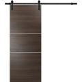 Sturdy Barn Door with Hardware | Planum 0110 Black Matte and Aluminum Strips | 6.6FT Rail Hangers Heavy Set | Modern Solid Panel Interior Doors Chocolate Ash