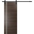 Sturdy Barn Door with Hardware | Planum 0310 Ginger Ash and Aluminum Strips | 6.6FT Rail Hangers Heavy Set | Modern Solid Panel Interior Doors-36" x 80" Chocolate Ash