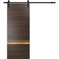 Sturdy Barn Door with Hardware | Planum 2010 Chocolate Ash and Aluminum Strips | 6.6FT Rail Hangers Heavy Set | Modern Solid Panel Interior Doors-32" x 96" Chocolate Ash