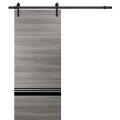 Sliding Barn Door with Hardware | Planum 0012 Walnut and Aluminum Strips | 6.6FT Rail Hangers Sturdy Set | Modern Solid Panel Interior Doors-30" x 84" Ginger Ash
