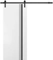 Sliding Barn Door with Hardware | Planum 0011 Oak and Aluminum Strips | 6.6FT Rail Hangers Sturdy Set | Modern Solid Panel Interior Doors White