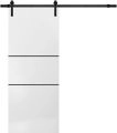 Sliding Barn Door with Hardware | Planum 0014 Walnut and Aluminum Strips | 6.6FT Rail Hangers Sturdy Set | Modern Solid Panel Interior Doors White