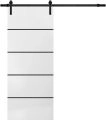 Sliding Barn Door with Hardware | Planum 0015 Walnut and Aluminum Strips | 6.6FT Rail Hangers Sturdy Set | Modern Solid Panel Interior Doors-28" x 96" White