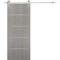 Sliding Barn Door with 6.6ft Hardware | Planum 0020 Grey Oak | Rail Hangers Sturdy Silver Set | Modern Solid Panel Interior Doors Grey Oak