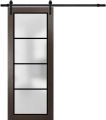 Sturdy Barn Door Frosted Tempered Glass | Planum 2132 Chocolate Ash with Frosted Glass and Aluminum Strips | 6.6FT Black Rail Hangers Heavy Hardware Set | Modern Solid Panel Interior Doors Chocolate Ash