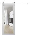 Sturdy Barn Door | Lucia 2166 Matte Black with Clear Glass | 6.6FT Silver Rail Hangers Heavy Hardware Set | Modern Solid Panel Interior Doors White