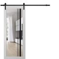 Sturdy Barn Door | Lucia 2566 White Silk with Clear Glass and Aluminum Strips | 6.6FT Black Rail Hangers Heavy Hardware Set | Modern Solid Panel Interior Doors White