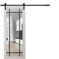 Sturdy Barn Door | Lucia 2266 White Silk with Clear Glass and Aluminum Strips | 6.6FT Black Rail Hangers Heavy Hardware Set | Modern Solid Panel Interior Doors White