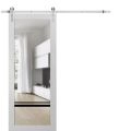 Sturdy Barn Door | Lucia 2666 White Silk with Clear Glass and Aluminum Strips | 6.6FT Silver Rail Hangers Heavy Hardware Set | Modern Solid Panel Interior Doors White
