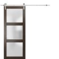 Sturdy Barn Door | Lucia 2552 Chocolate Ash with Frosted Glass | 6.6FT Silver Rail Hangers Heavy Hardware Set | Solid Panel Interior Doors Chocolate Ash