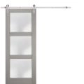 Sturdy Barn Door | Lucia 2552 Chocolate Ash with Frosted Glass | 6.6FT Silver Rail Hangers Heavy Hardware Set | Solid Panel Interior Doors Ginger Ash