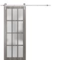 Sturdy Barn Door 12 lites Frosted Glass | Felicia 3312 White Silk | 6.6FT Rail Hangers Heavy Hardware Set | Solid Panel Interior Doors-32" x 84" Ginger Ash