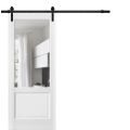 Sturdy Barn Door | Lucia 1533 White Silk with Clear Glass | 6.6FT Rail Hangers Heavy Hardware Set | Solid Panel Interior Doors White
