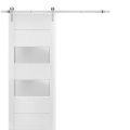 Sturdy Barn Door 2 lites with Hardware | Lucia 4010 White Silk with Frosted Glass | 6.6FT Rail Hangers Heavy Set | Solid Panel Interior Doors White
